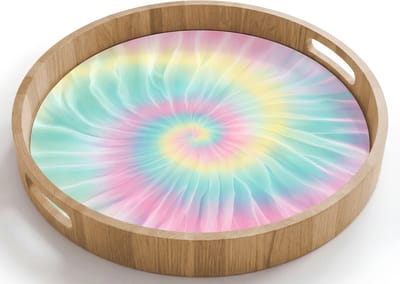 Dienblad rond 40x40 cm - Schootdienblad hout - Pasteltinten - Tie dye - Roze - Borrelplank rechthoek - Plateau houten dienbladen