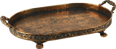 Dekoratief | Dienblad ovaal op pootjes, koper, metaal, 39x23x7cm | A245158