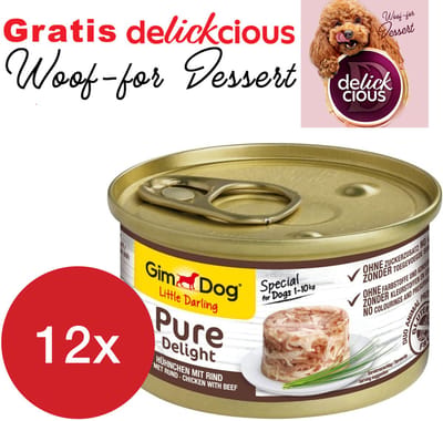 GimDog Little Darling Pure Delight kip en rund 12 stuks met GRATIS Delickcious dessert