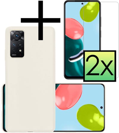 Hoesje - Met 2x Screenprotector - Geschikt voor Xiaomi Redmi Note 11 - Sterk & Shockproof - Back Cover - Siliconen Case - Telefoon Hoes - Wit