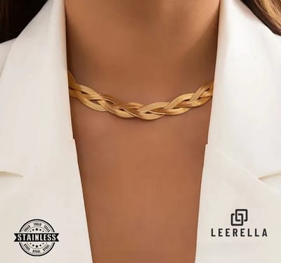 Leerella Driekeer Gevlochten Slang Ketting – Luxe Roestvrijstalen Ketting in Goud-Kleur – Verstelbaar & Waterproof 40+5 cm