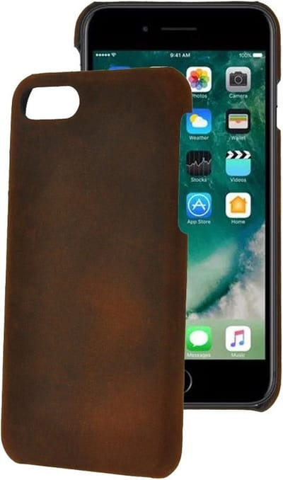 Geschikt voor iPhone SE 2022 Hoesje - Echt Leer Backcover - SE2022 Case Echt Leder Back Cover Antiek Donker Bruin