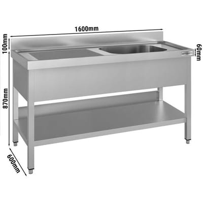 GGM Gastro Spültisch ECO - 1600x600mm - mit Grundboden - mit 1 Becken rechts