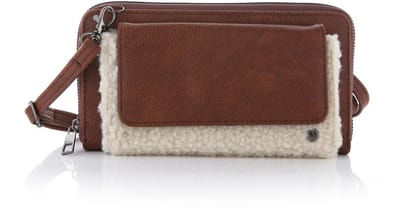She life style - beige teddy crossbody portemonnee met een speciaal vak voor je telefoon - Bruin
