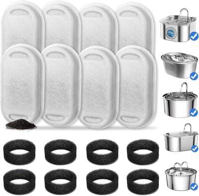 Filters - Drinkfonteinen voor huisdieren - Filters voor drinkfonteinen voor katten (verpakking van 8) - Vervangende filters voor drinkfonteinen van 3,2 liter (met schuimspons)