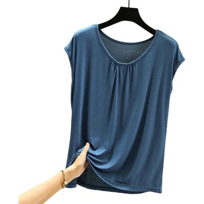 Gilet Femme Col Rond Sans Manches Plissé Débardeurs Couleur Unie Coupe Confortable Coupe Ajustée Hauts de Base Élastiques Gilet Fin d'Été XL bleu
