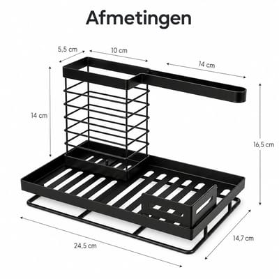 Arvion Gootsteenorganizer - Keuken opbergmand - Sponshouder & Afwasmiddelhouder met afvoerpan - Zwart