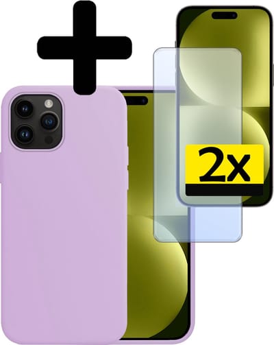 Hoesje - Met 2x Screenprotector - Geschikt voor Apple iPhone 15 Pro - Sterk & Shockproof - Back Cover - Siliconen Case - Telefoon Hoes - Telefoonhoesjes - Lila