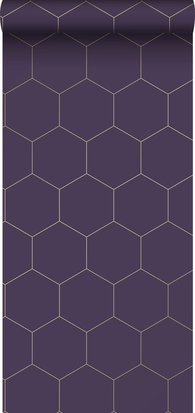 ESTAhome behang hexagon donker paars en goud - 53 cm x 10.05 m - 139575