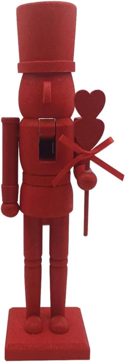 Houten Notenkraker - Liefdessoldaat Figuur - Feestelijke Decoratie - Romantisch Hartontwerp - 36 Centimeter Hoog - Rood