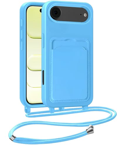 Hoesje Geschikt voor iPhone Air Telefoonhoesje Met Koord Case Pashouder Siliconen - Hoes Geschikt voor iPhone Air Hoesje Met Kaarthouder - Lichtblauw