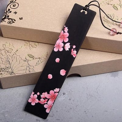 1pc Marque-page en Bois Créatif Peint et Sculpté Fleur de Prunier Sakura Cadeau Scolaire Accessoires de Lecture Fournitures Style Chinois Pince à Livre black