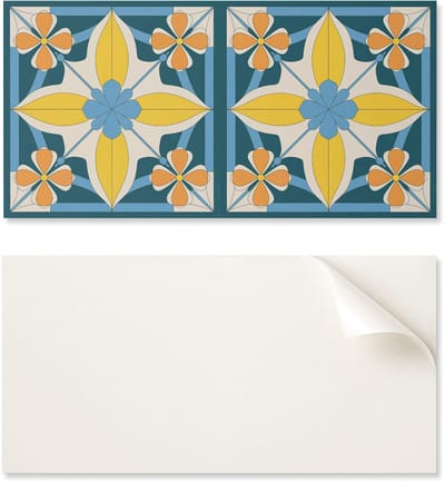Zelfklevend vinylpaneel met print, 100x50 cm, met geometrisch bloemenpatroon.