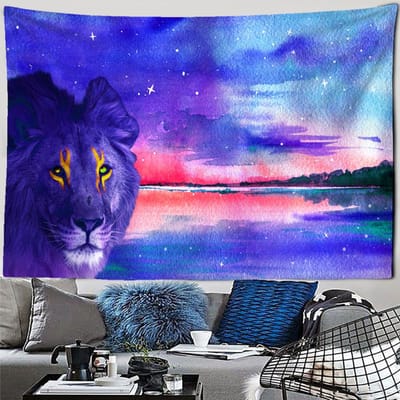 Olieverf Leeuw Wandtapijt Wandhanger Dier Psychedelisch Hekserij Boheemse Stijl Hippie Tapiz Huisdecoratie 95x70cm pink