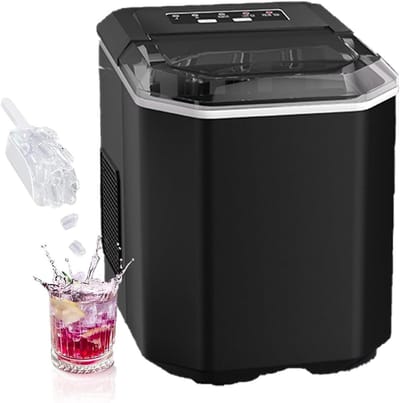IJsmachine voor thuis - Aanrecht ijsmaker - Drankjes koelen - Zelfreinigende functie - 9 ijsblokjes per keer - Zwart