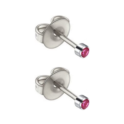 Caflon - titanium oorknopjes - zilverkleurig - 2 mm - kristal steentje - roze - geboortesteen oktober - rozenkwarts - oorschieter - piercing - hypoallergeen - steriel verpakt