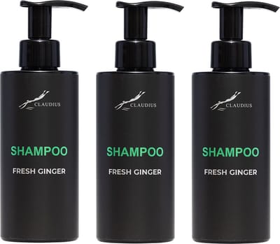 Shampoo Fresh Ginger 300 ml - met pomp - zwarte fles - set van 3 stuks - voordeelverpakking - haarverzorging