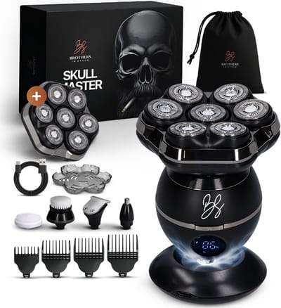 Scheerapparaat Mannen 8-in-1 - Skull Master Pro + Extra Scheerkop – Zwart - Hoofd Scheerapparaat - Head Shaver - Brothers in Style