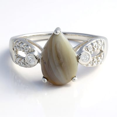 Cavill - 925 Sterling Zilveren Ring met 2,15 ct Peervormige Botswana Agaat en 0,396 ct Zirconia - Elegant Tijdloos Design - Ringen voor Dames
