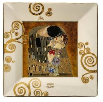 Goebel - Gustav Klimt | Decoratieve Schaal De Kus | Porselein - 12cm - met echt goud - 2 stuks