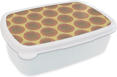 Broodtrommel Wit - Lunchbox - Brooddoos - Zonnebloemen - Patroon - Zuid-Amerika - 18x12x6 cm - Volwassenen