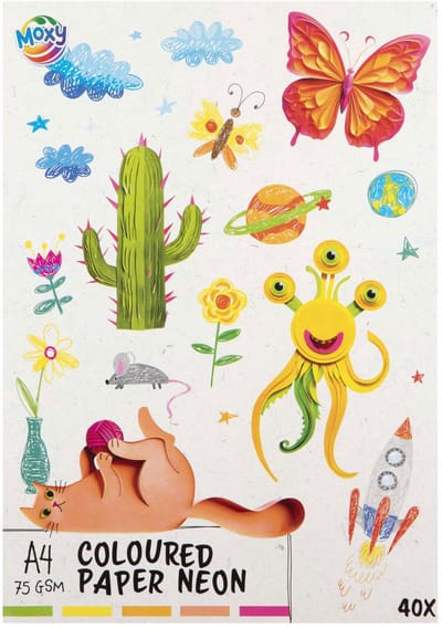 Gekleurd Papier fluor A4, 40 Vellen 5 Kleuren