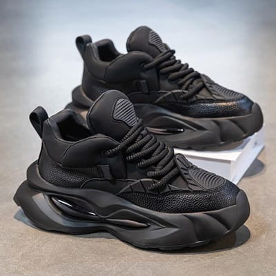 Herenschoenen Lente Nieuw Buitenslijtvast Dikke Zool Verhoogd Sportkleding High-end Veelzijdig Studenten Papa Schoenen 44 black