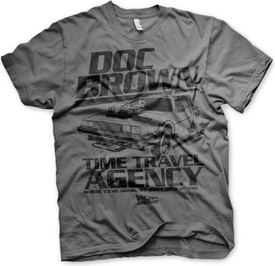 Back To The Future Heren Tshirt -XL- Doc Brown Time Travel Agency Grijs