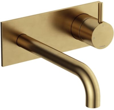 Hotbath Cobber CB106EXT18 afbouwdeel inbouw wastafelkraan met achterplaat en 18cm uitloop geborsteld messing