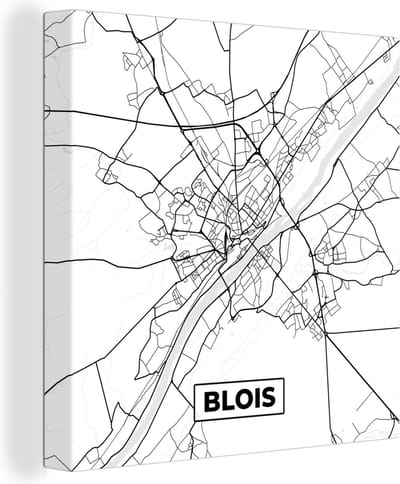 Canvas Schilderij Stadskaart - Blois - Plattegrond - Kaart - Frankrijk - Zwart wit - 20x20 cm - Wanddecoratie