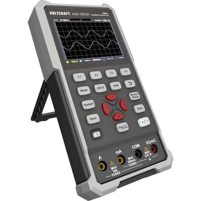 VOLTCRAFT DSO-2072H Handoscilloscoop 70 MHz 2-kanaals 250 MSa/s 8 kpts 8 Bit Handapparaat, Functiegenerator, Multimeterfuncties 1 stuk(s)