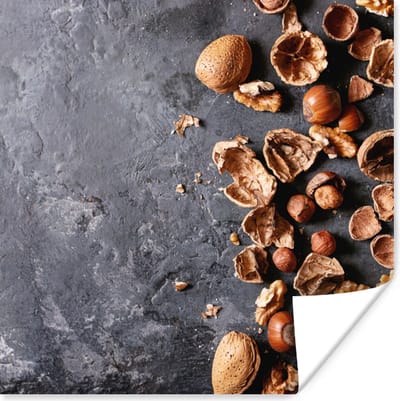Poster Noten - Herfst - Keuken - Industrieel - 100x100 cm XXL