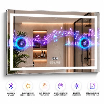 ITRONIQ Badkamerspiegel LED Met Bluetooth 100x60 CM - LED Spiegel Badkamer Met Anti Condens en Geheugenfunctie - 3 Lichtkleuren