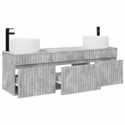 vidaXL - Badkamerkast - set - 3 - st - Betongrijs - 49 - x - 44,5 - x - 66 - cm - Bewerkt - hout