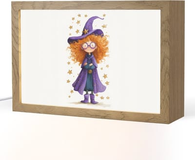 Nachtlampje 30x20 cm - Kinder lampje - Toverheks - Sterren - Paars - Tafellamp kinderkamer - Slaapkamer lamp - Bedlamp kinderen - Kinderlampje stopcontact - Wandlamp babykamer - Nachtlampjes