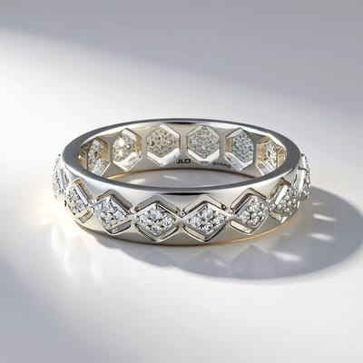 Cavill - Zilveren Ring 925 Sterling - 56 Fonkelende Zirkoon 0.45 ct - Modern Geometrisch Honingraat Patroon - Plat Comfortband