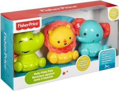 Fisher Price, Roly-Polly Vriendjes, Leeuw, Olifant, Krokodil, Rammelaar Speelgoed Sets, 3+ maanden