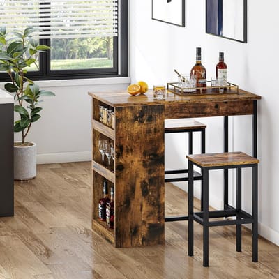 DD Bartafel met Barstoelen - 2 Barkrukken - Bartafelset - 3 Planken - 91 x 50 x 90cm - Bruin