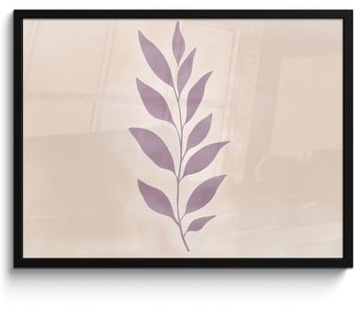 Poster in lijst - Fotolijst 70x50 cm - Posters - Tak - Bladeren - Minimalistisch - Beige - Posterlijst zwart - Decoratie - Wanddecoratie woonkamer - Muurdecoratie slaapkamer