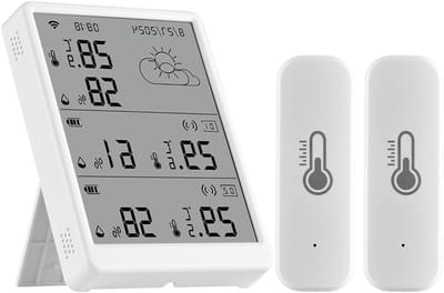 Slimme Temperatuurmeter - Vochtigheidsmonitor Binnen Buiten - Omgevingsbewaking - Realtime WiFi Updates - 10.5x7.5x1.6 cm - Wit