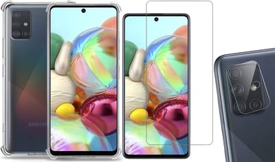Hoesje geschikt voor Samsung Galaxy A71 - Screenprotector Glas & Camera Screen Protector - Transparant Shock Case