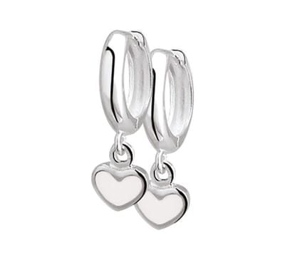 YO&NO - Oorbellen - Zilver - Oorringen - klap - Hart - Wit - 13mm - 6,5mm - Kinderen - Zilver 925
