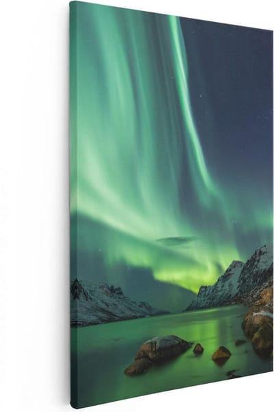 Artaza Canvas Schilderij Noorderlicht Ijsland - 20x30 cm - Klein - Wanddecoratie Bergen - Muurdecoratie Kust - Kamer Accessoires