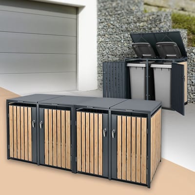 Container Ombouw voor 4 containers tot 240 l, 264 x 80 x 120 cm, van staal met larikslook ML-Design