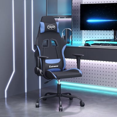 vidaXL - Massage - gamestoel - stof - zwart - en - blauw