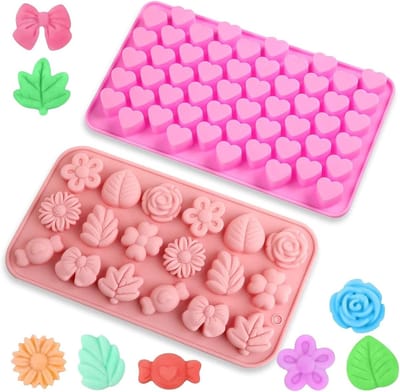 Set van 2 Siliconen Mallen voor Chocolade, Gebak en IJsblokjes - Hittebestendig en Herbruikbaar in Diverse Vormen (Roze)