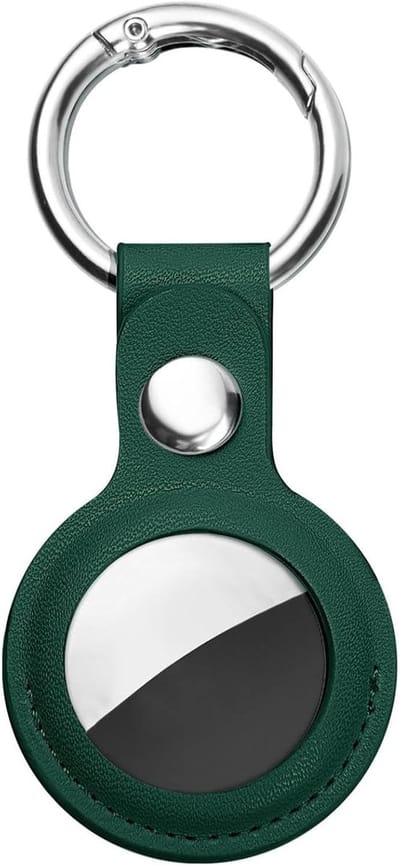 Beschermhoes voor Apple Airtags, geel PU lederen sleutelhanger, AirTags-houder, AirTags-trackerhoes, luchtetikethouder, halsband tracker voor honden en katten, locator Groen