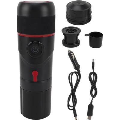 3 in 1 Draagbaar Koffiezetapparaat 15 Bar Druk Capsule Koffiemachine voor Kamperen Autorijden Thuis Kantoor L black