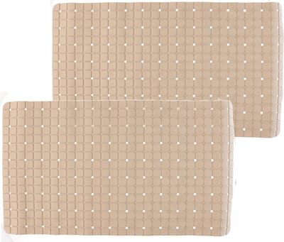 2x stuks badmatten/douchematten beige vierkant patroon 69 x 39 cm - Anti-slip mat voor in de douchecabine