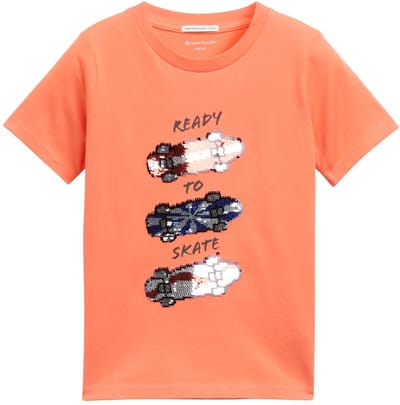 Tom Tailor - T-shirt met omkeerbare pailletten - Maat 92/98 - vibrant coral